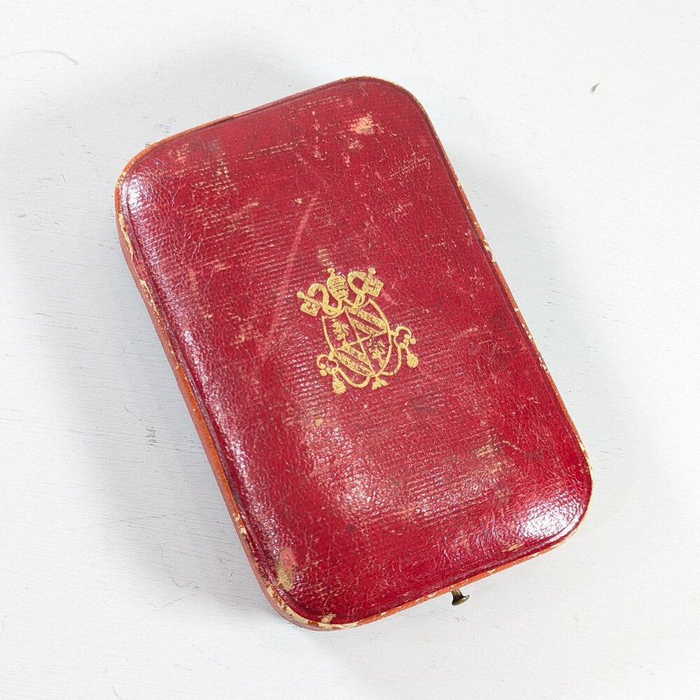 Antique red Medal storage box, vintage necklace storage case